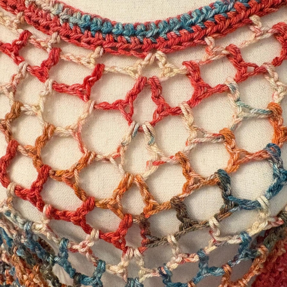 Handmade Crochet Poncho with Fringe | Boho Multicolor Poncho | One of a Kind - Picture 6 of 16